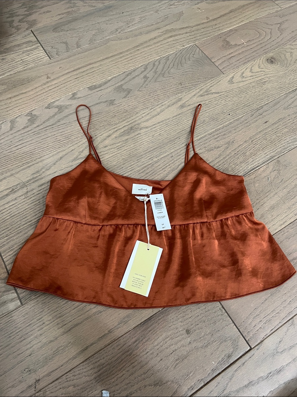 Aritzia Wilfred Rust Satin Peplum Camisole, size s, NWT